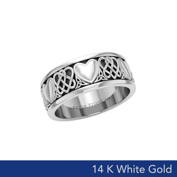 Celtic Knotwork 14K White Gold Heart Spinner Ring WTR3644 - Jewelry